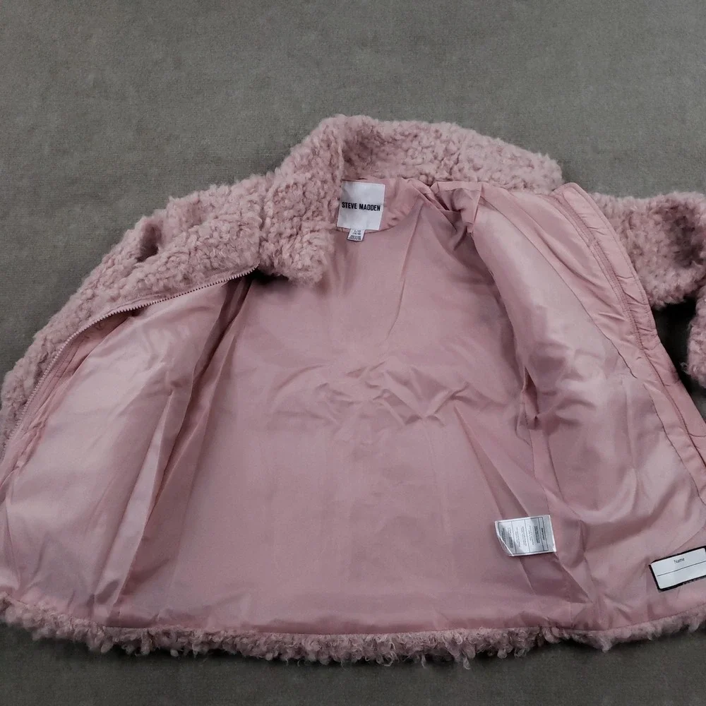 Steve Madden Jacket Girls Large‎ 14/16 Rose Tan Faux Fur Sherpa Zip Coat Warm
